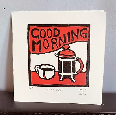 Red Coffee Pot - Original Linocut Print - Handmade - Signed Artwork • £15