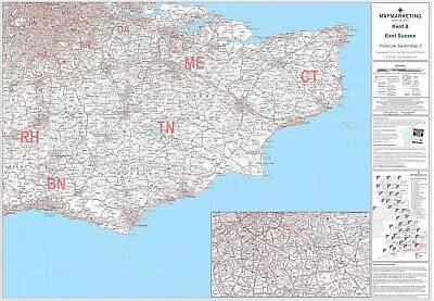 Kent And East Sussex Postcode Wall Map- Postcode Sector Map 5 Motorways A Roads • £33.95