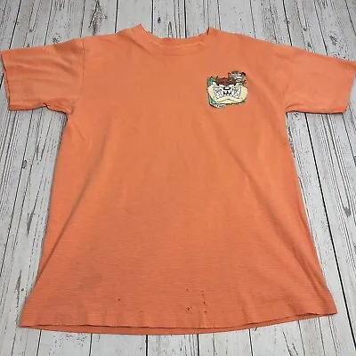 Vintage Taz Tasmanian Devil Six Flags Orange Striped T Shirt Embroidered Small • $18.95