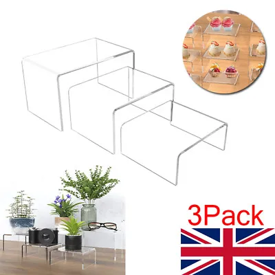 3X Acrylic Clear Display Plinths Stands Risers Shelf For Dessert Cupcake Perfume • £8.56