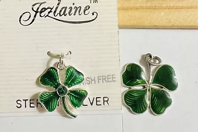 Vtg Lot 2 Sterling Silver 4 Leaf Clover Charm Pendants Green Enamel Jezlaine + 1 • $29.99