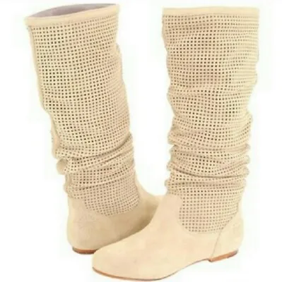 UGG Abilene Cream Beige Scrunched Perforated Boot 12'' Pullover Womens Size 11 • $38.99