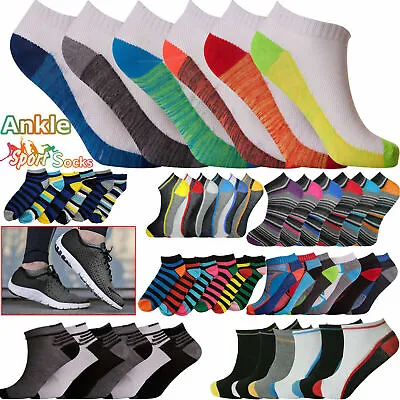 6 Pairs Mens Trainer Liner Ankle Socks Funky Designs Adults Sports GYM SKI 6-11 • $5.66