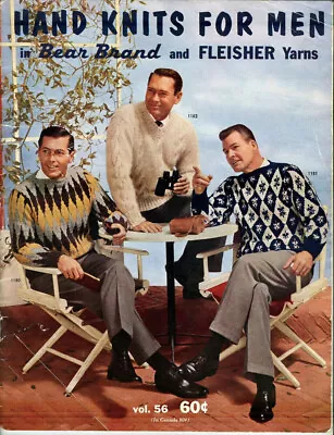 Vintage 1961 HAND KNITS For MEN! BEAR BRAND And FLEISHER YARNS Booklet! Sweaters • $14.99