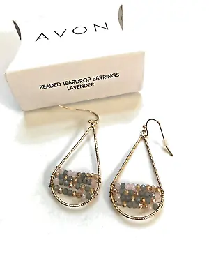 Avon Nos New Old Stock Beaded Teardrop Pierced Earrings Lavender • $4.95