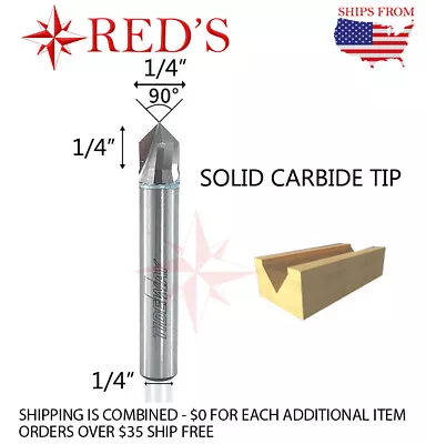 Tideway IND LC03010404 1/4  DIA X 90° DEG V Groove 1/4  Shank Router Bit • $6.49