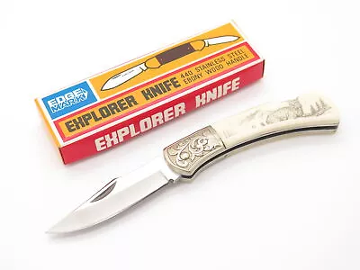 Vtg Explorer G Sakai Seki Japan Lynx Scrimshaw 3.1 Folding Lockback Pocket Knife • $24.95