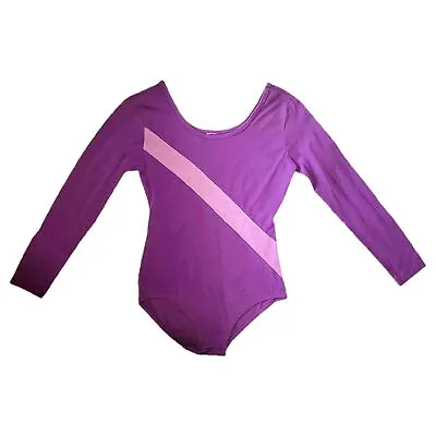 80s 90s Leotard Bodysuit Purple Cotton Costume Long Sleeved Striped Scoop VTG S • $36.50