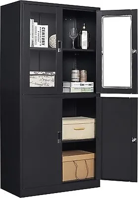Metal Glass Display Cabinet Curio Cabinet With 4 Doors And Adjustable Shelves  • $189.99