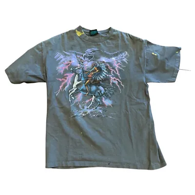 Vintage 90s Habitat T-shirt Lightning Indian Chief Eagle Large USA Single Stitch • $29