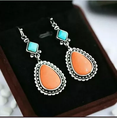 $12.99 • Buy Boho Drop Earrings For Women 925 Silver Jewelry Turquoise Orange Girls Gift U