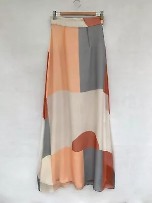 ⭐️Womens Zimmermann 100% Silk Colour Block Long Maxi Skirt Grey Orange Size 1 10 • $289