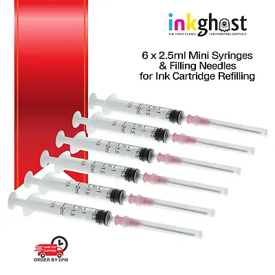 $10.95 • Buy 6x 2.5ml Syringe & Needle To Refill Ink Cartridges CISS Refillable Inking System