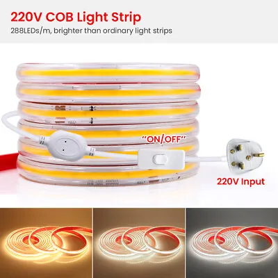 High Density COB LED Strip Lights 220V IP67 Double Side Tape Rope Self Adhesive • £135.59
