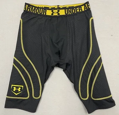 Under Armour Padded Baseball Sliding Compression Shorts Black/yellow Mens Medium • $17.40