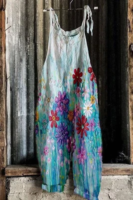 $31.58 • Buy Women Boho Floral Jumpsuit Dungaree Ladies Summer Loose Romper Playsuit Overalls