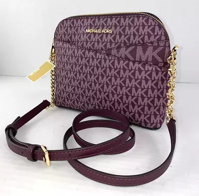 Michael Kors Jet Set Crossbody Bag Bordeaux Monogram Medium Dome Zip $398 B2A • $114.99