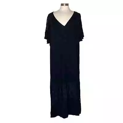 Torrid Challis Lace Inset V-Neck Maxi Dress Black Women’s Size 26 New NWT • $34.99