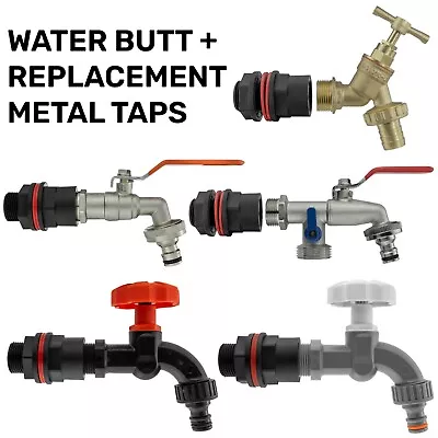 Water Butt Replacement Tap Solid Metal Lever UK Bib Outlet Barb Quick Hosepipes • £11.19