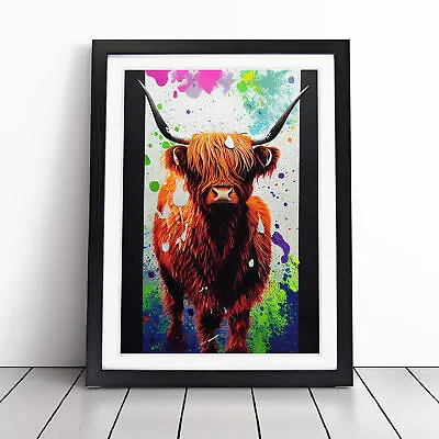 £11.95 • Buy Highland Cow Paint Splash No.5 Framed Wall Art Canvas Poster Print Picture