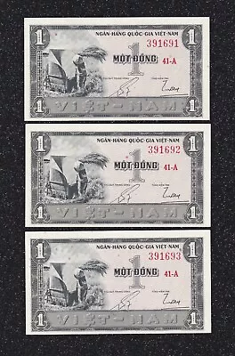 South Viet-Nam - 1955 - P11 - 1 Dong - X 3 Consecutive - UNC. • $7.77