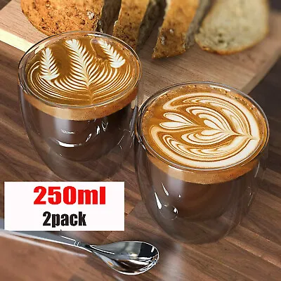 2PCS Double Wall Insulated Glass Coffee Glass Mug Tea Cup 150/250/350/450ml • £10.99