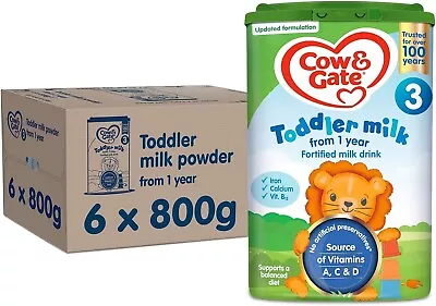 Cow & Gate 3 Toddler Baby Milk Powder Formula 1-2 Years 800 G (Pack Of 6) • £61.99