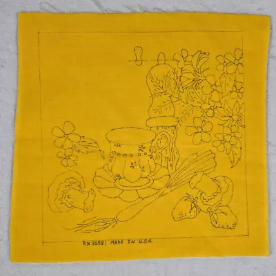 12 Vintage Ready To Embroider Quilt Blocks Golden Yellow Mushrooms Flowers • $4.67