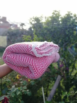 £80 • Buy Pure Cashmere Blankets Nepalese Handmade Red Herringbone Throw