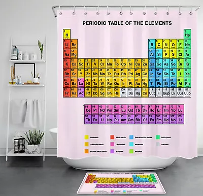 Modern Periodic Table Of Elements Pink Shower Curtain Bathroom Accessories Set • $10.99