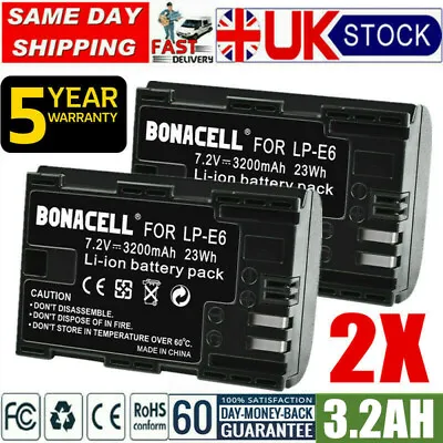 £17.99 • Buy 2x 3200mAh LP-E6 Battery For Canon EOS 5D MKII Mark III 6D 7D 60D 80D 5DS 60Da