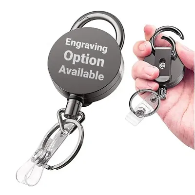 Heavy Duty ID Card Key Holder Badge Retractable Chain Safety Coil Carabiner • £6.99