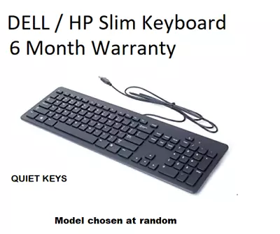 Dell / HP USB Slim Keyboard - Slim Wired Soft Quiet Keys Black QWERTY Layout • £5.95