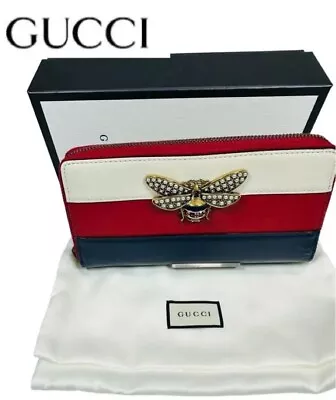 GUCCI Zip Around Wallet Queen Margaret Embellished Bee Tri-color 476069 USED • $250