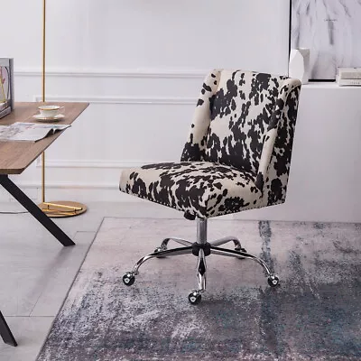 Cowskin Print Cushioned Computer Desk Office Chair Chrome Lift Swivel Adjustable • £95.95