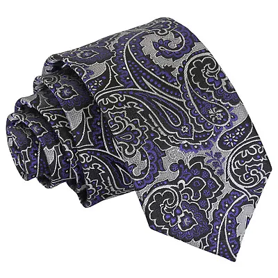 Silver Purple Royal Paisley Mens Formal Modern Slim Tie By DQT • £7.99