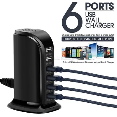 Multi 6 Port USB Plug Charger Rapid Charging Station Desktop Travel Hub Android • $12.99