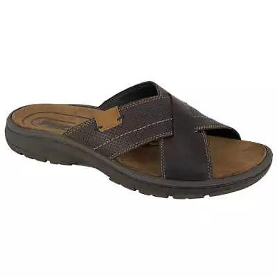 Mens Mules Sandals Cross Over Brown Leather Soft Italian M120B • £49.99