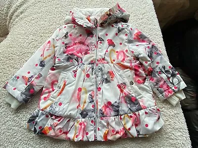 TED BAKER BABY GIRL BNWT WHITE ABSTRACT DESIGN LINED FRILL HOOD RAINCOAT 9-12m • £22