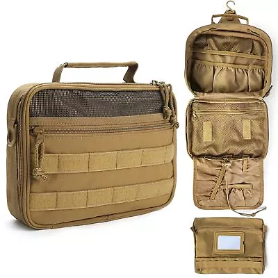 Tactical Toiletry Bag For Men Travel Hanging Dopp Kit Shaving Hygiene Bag Brown • $28.98