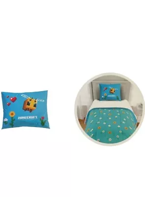 Minecraft Bees Knees Twin Full Comforter & Sham Set Reversible Blue Bed Set • $20