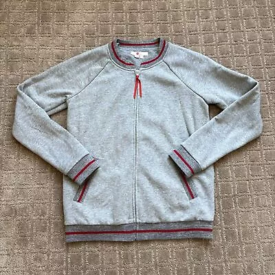 Boden Whitstable Jersey Jacket Sweatshirt Gray Red Metallic Bomber Jacket Size 6 • $49.99