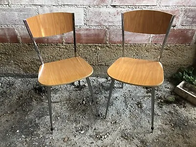 Pair Chrome Metal + Formica Brown 70s Vintage Compass Foot Chair • $159.44