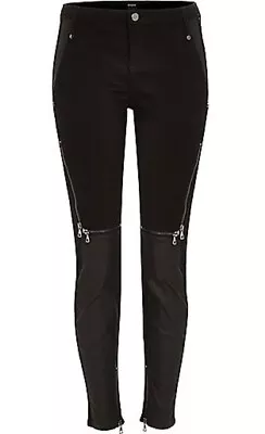 £20 • Buy River Island Design Forum Biker Zip Coated Faux Leather Panel Skinny Jeans 6 8