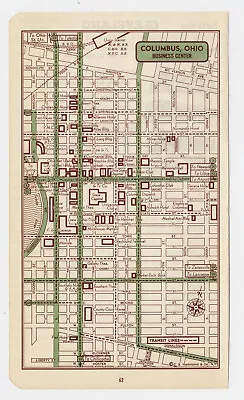 1951 Original Vintage Map Of Columbus Ohio Downtown Business Center • $18.69