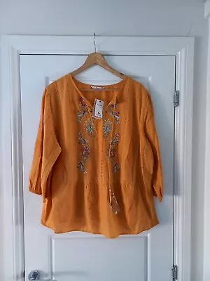 Tu Mustard Yellow Embroidered Floral Blouse Top Size 20 Uk New • £22