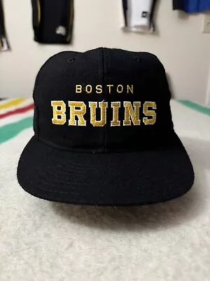 Vintage 90s Boston Bruins Starter Arch SnapBack Cap Hat NHL Sports Black Dome • $122.22