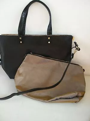 Womens Large Matties Black Faux Leather Shoulder Bag Tote Inner Bag Handbag • £14.99