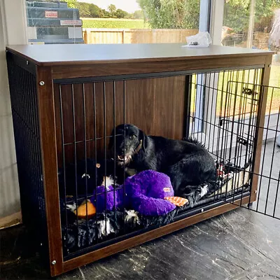 L Dog Crate Cage End Table Dog Furniture House Wooden Dog Kennels Crates Indoor • $119.90