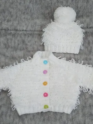 £12.99 • Buy Hand Knitted Baby Clothes Girls Loopy Knit Set To Fit Age New Born 
